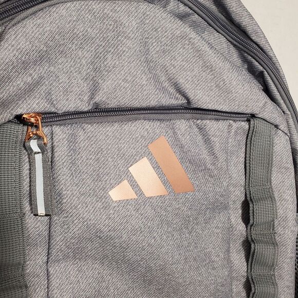 Adidas Backpack Gray with Rose Gold Logo School Laptop‎ Bag NWT - Picture 3 of 11
